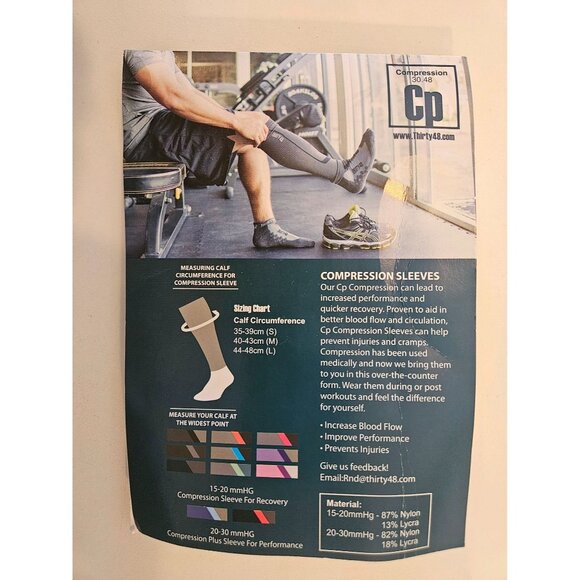 Thirty48 Compression Sleeves Gray Orange LRG Improved Blood Flow Injury Recovery - Picture 3 of 9